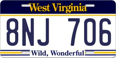WV license plate 8NJ706