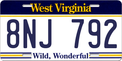 WV license plate 8NJ792