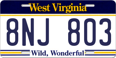 WV license plate 8NJ803