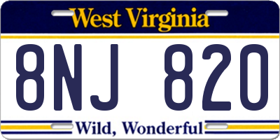 WV license plate 8NJ820