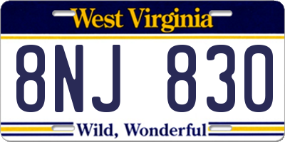 WV license plate 8NJ830