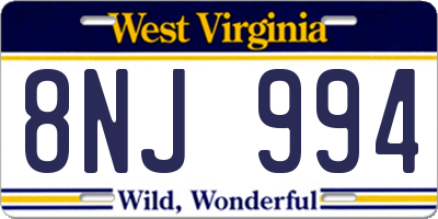 WV license plate 8NJ994