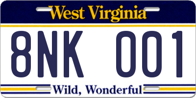 WV license plate 8NK001