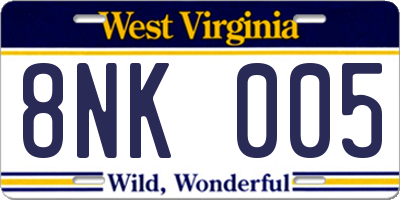 WV license plate 8NK005