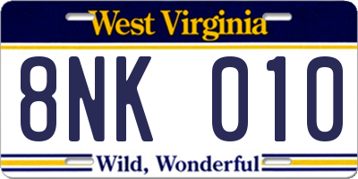 WV license plate 8NK010
