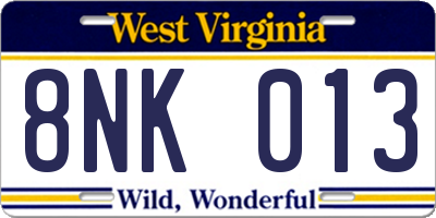 WV license plate 8NK013