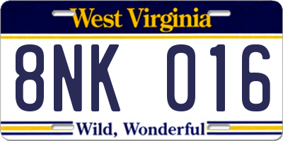 WV license plate 8NK016