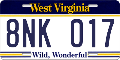 WV license plate 8NK017