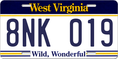 WV license plate 8NK019