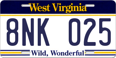 WV license plate 8NK025