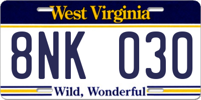 WV license plate 8NK030