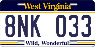 WV license plate 8NK033