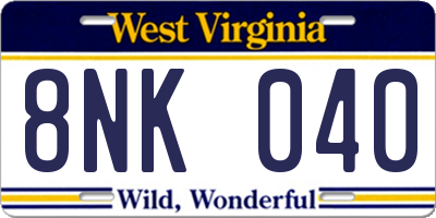 WV license plate 8NK040