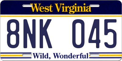 WV license plate 8NK045