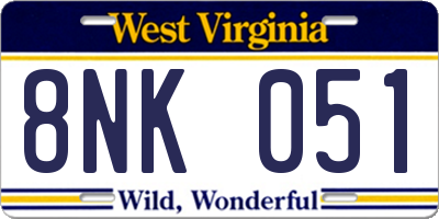 WV license plate 8NK051