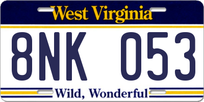 WV license plate 8NK053