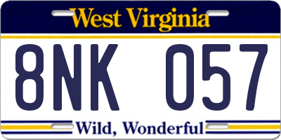 WV license plate 8NK057