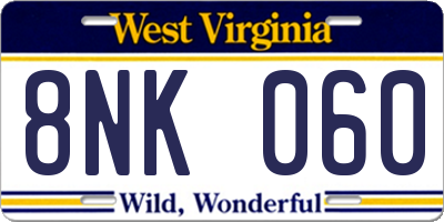 WV license plate 8NK060