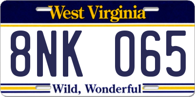 WV license plate 8NK065