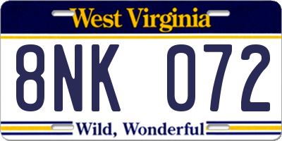 WV license plate 8NK072