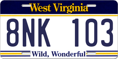 WV license plate 8NK103