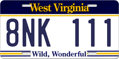 WV license plate 8NK111