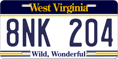 WV license plate 8NK204