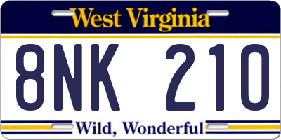 WV license plate 8NK210