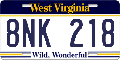 WV license plate 8NK218
