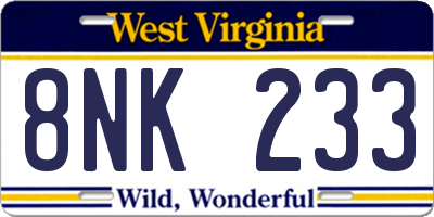 WV license plate 8NK233