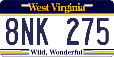 WV license plate 8NK275