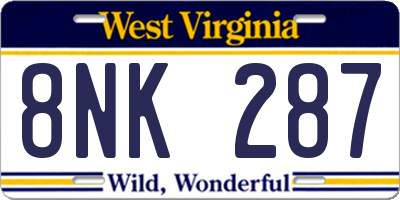 WV license plate 8NK287