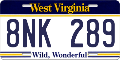 WV license plate 8NK289