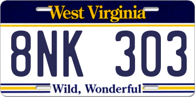 WV license plate 8NK303