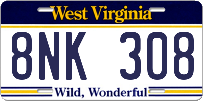 WV license plate 8NK308