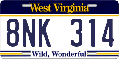 WV license plate 8NK314