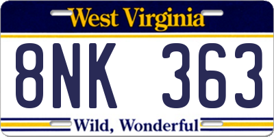 WV license plate 8NK363