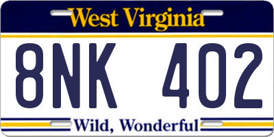 WV license plate 8NK402