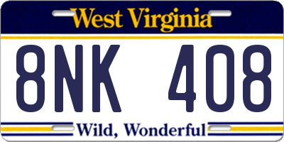 WV license plate 8NK408