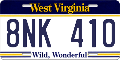 WV license plate 8NK410