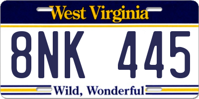 WV license plate 8NK445