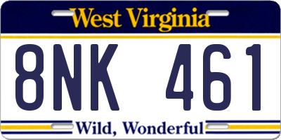 WV license plate 8NK461