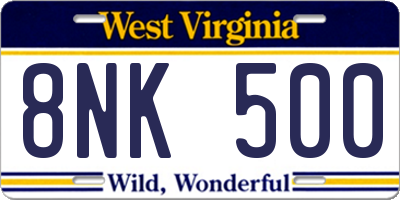 WV license plate 8NK500
