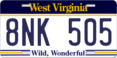 WV license plate 8NK505