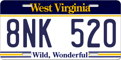 WV license plate 8NK520