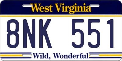 WV license plate 8NK551