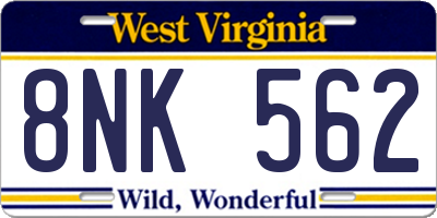 WV license plate 8NK562