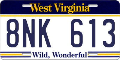 WV license plate 8NK613