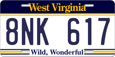WV license plate 8NK617