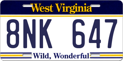 WV license plate 8NK647